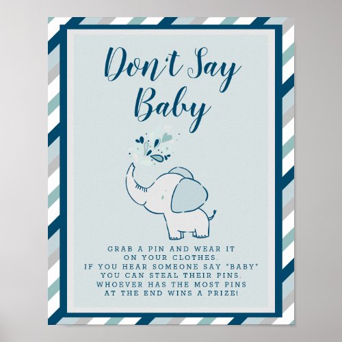 Navy  Mint Elephant Shower Dont Say Baby Sign