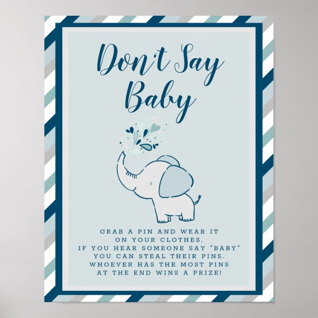 Navy & Mint Elephant Shower Don't Say Baby Sign (Front)