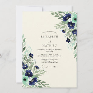 Navy Mint Exquisite Botanical Wedding Invitation