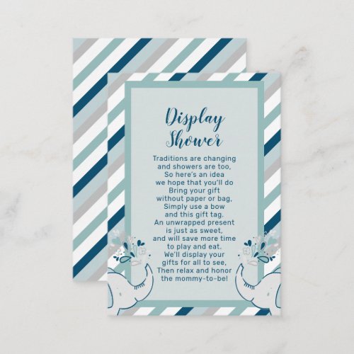 Navy Mint  Gray Cute Elephant Baby Display Shower Enclosure Card