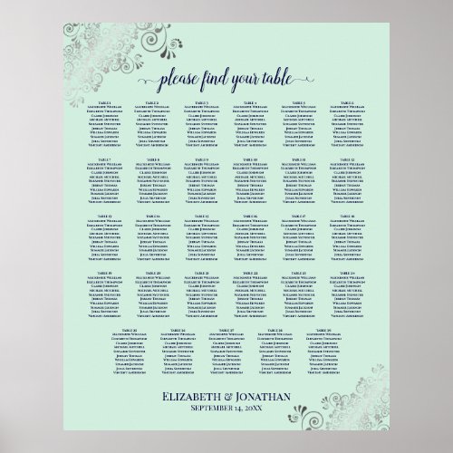Navy  Mint Green 29 Table Wedding Seating Chart