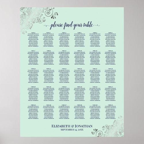 Navy  Mint Green 30 Table Wedding Seating Chart