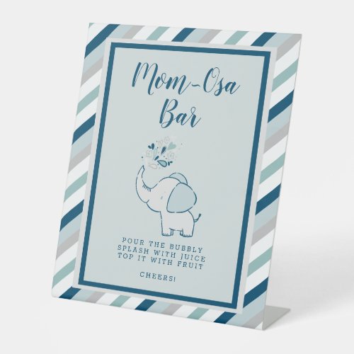 Navy  Mint Green Mom_Osa Bar Elephant Baby Shower Pedestal Sign