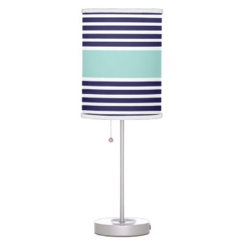 Navy & Mint Green Stripe Pattern Table Lamp by D_Zone_Designs at Zazzle