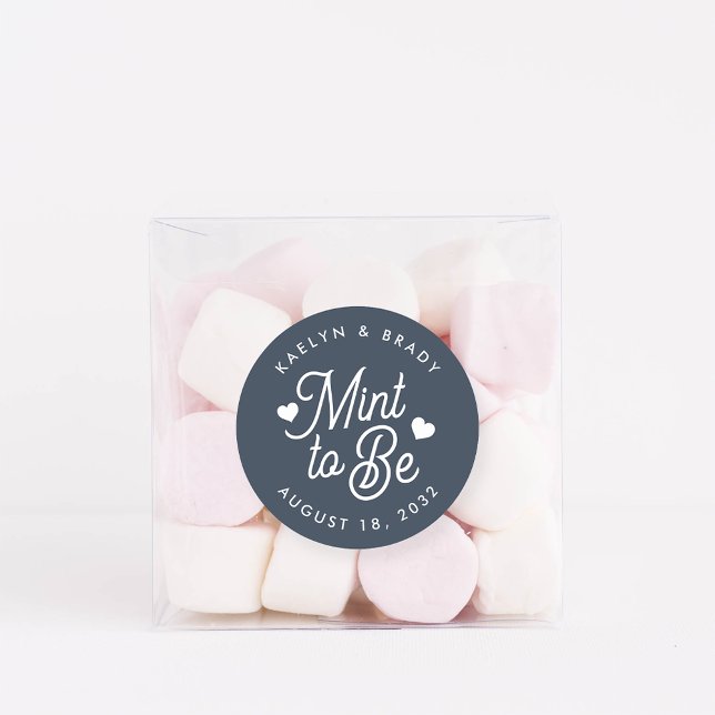 Navy | Mint to Be Personalized Wedding Favor Classic Round Sticker (Creator Uploaded)