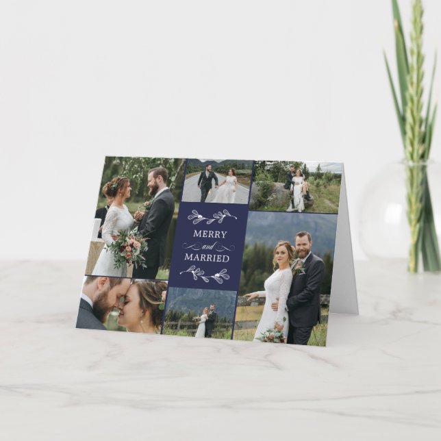 Navy Mistletoe Merry Married Christmas Thank You (Front)