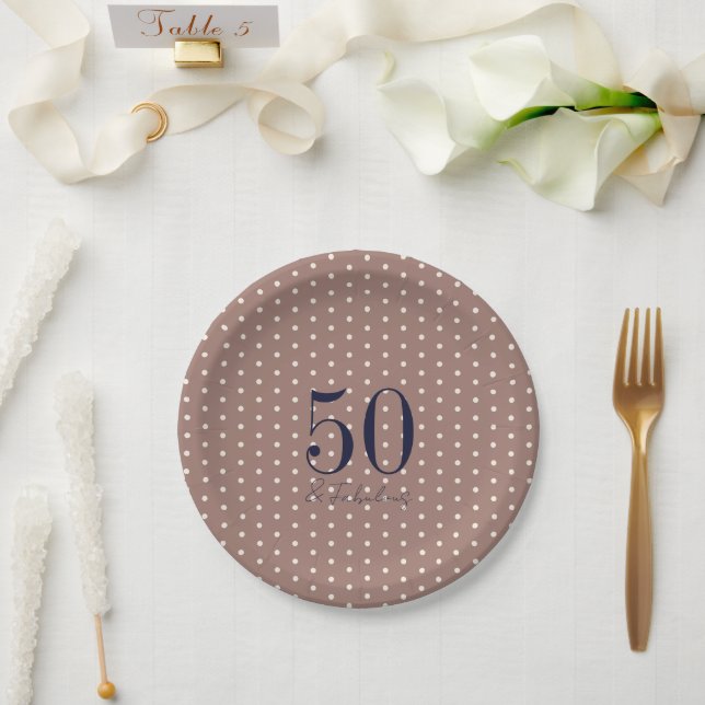 Navy & Mocha | 50 and Fabulous Birthday Party  Paper Plates (Wedding)