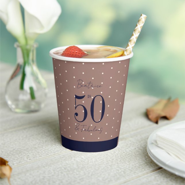 Navy & Mocha | 50 & Fabulous Birthday Party  Paper Cups (Insitu)