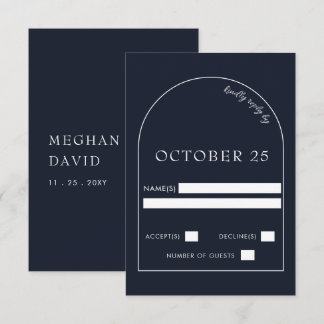 Navy Modern Arch Wedding RSVP Card