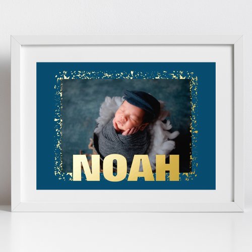 NAVY Modern Bold TEXT GOLD FRAME PHOTO Foil Prints