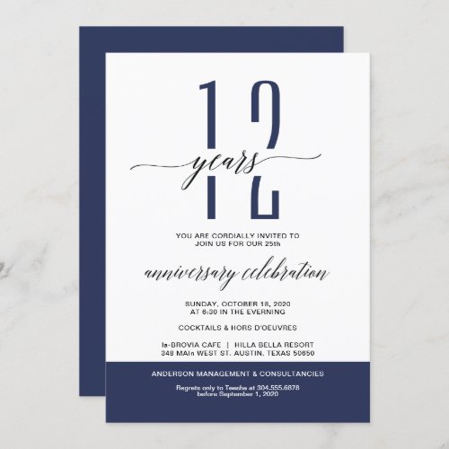 Navy Modern Business Anniversary Party Invites