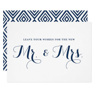 Navy Modern Calligraphy Wishes for Mr. & Mrs. Sign Card