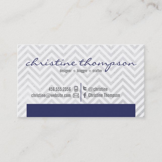 Navy Modern Chevron Professional Business Card (Front)