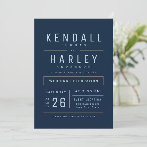 Navy Modern Chic Simple Typography Photo Wedding Invitation