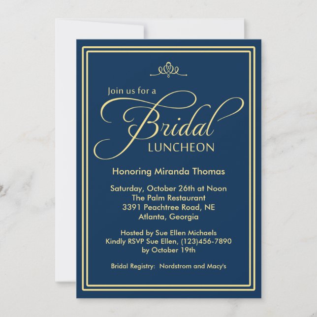 Navy Modern Classic Bridal Luncheon Invitation (Front)