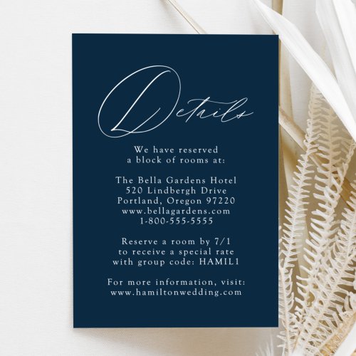 Navy Modern Elegance Wedding Details Enclosure Card