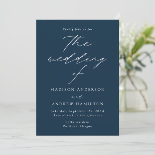 Navy Modern Elegance Wedding Invitation | Zazzle