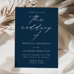 Navy Modern Elegance Wedding Invitation<br><div class="desc">Minimalist,  modern wedding invitation featuring your wedding details in simple white lettering with "the wedding of" in an elegant calligraphy script. The navy background can be changed to a color of your choice. Designed to coordinate with our Modern Elegance wedding collection.</div>
