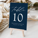 Navy Modern Elegance Wedding Table Number<br><div class="desc">Trendy, minimalist wedding table number cards featuring white modern lettering with "Table" in a modern calligraphy script. The design features a navy background or color of your choice. The design repeats on the back. To order the table cards: add your name, wedding date, and table number. Add each number to...</div>