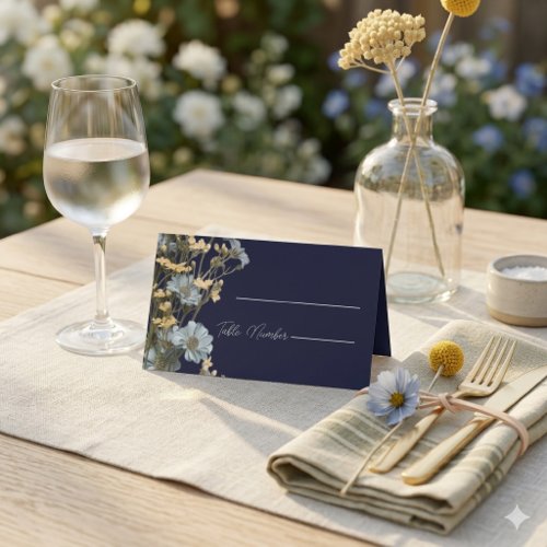 Navy Modern Floral Wedding Place Cards