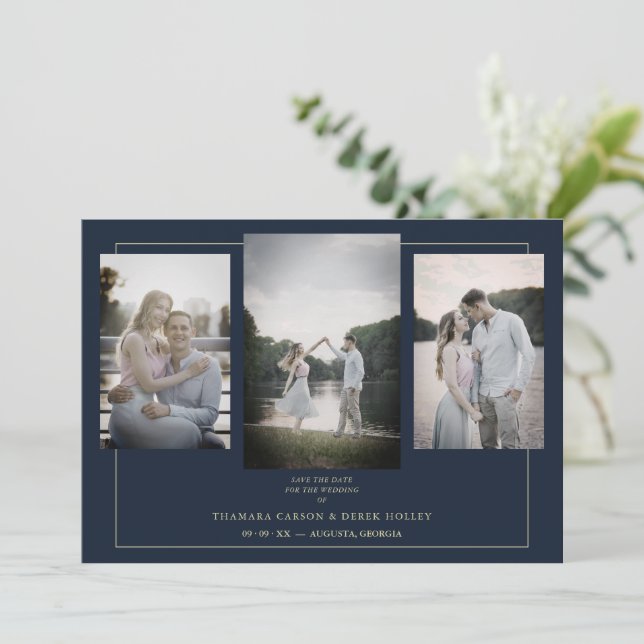 Navy Modern Gold 3 Photos Sophisticated Wedding (Standing Front)