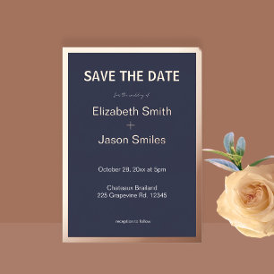 Navy Modern Gold Border Wedding Save the Date Foil Invitation