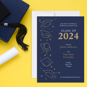 Navy Modern Graduation Party Announcements
