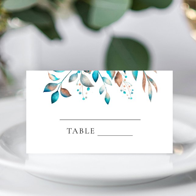 Navy Modern Greenery Rustic Wedding Place Card (Creator Uploaded)