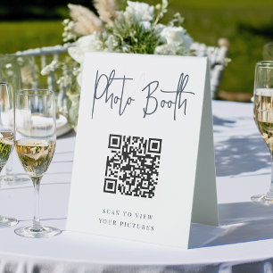Navy Modern Handwritten Photo Booth QR Code Table Tent