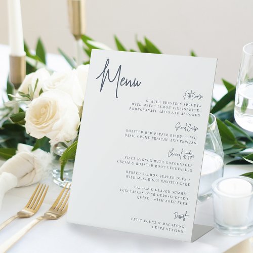 Navy  Modern Handwritten Script Menu Pedestal Sign