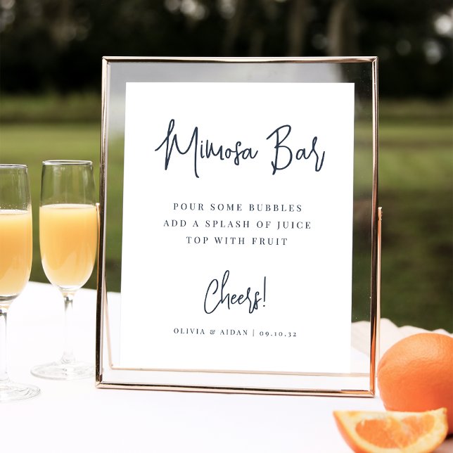 Navy | Modern Handwritten Script Mimosa Bar Sign (Creator Uploaded)