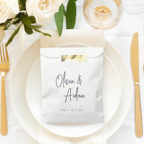 Navy  Modern Handwritten Script Wedding Favor Bag