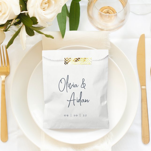 Navy | Modern Handwritten Script Wedding Favor Bag (Creator Uploaded)