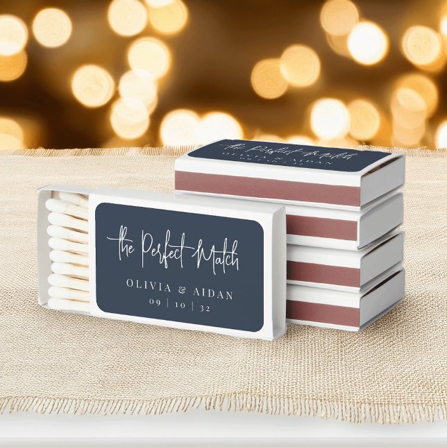 Navy | Modern Handwritten Script Wedding Favor Matchboxes (Creator Uploaded)