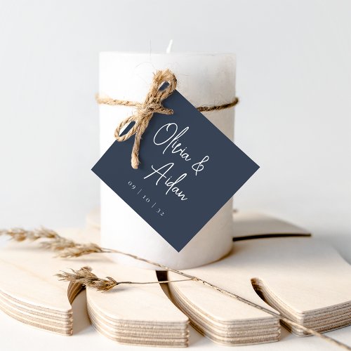 Navy  Modern Handwritten Script Wedding Favor Tags