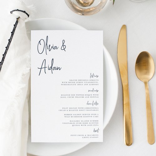 Navy  Modern Handwritten Script Wedding Menu