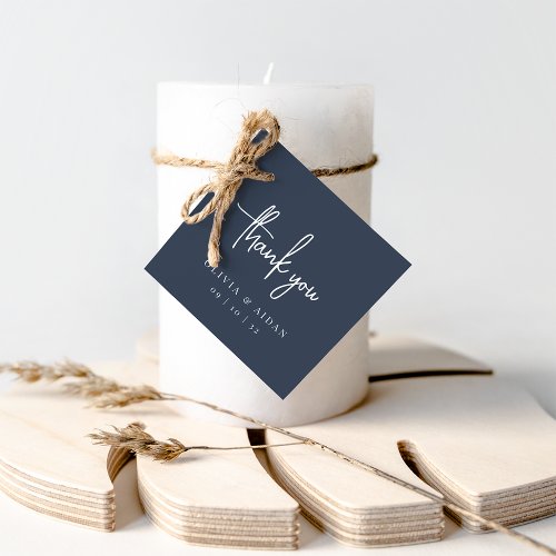 Navy  Modern Handwritten Script Wedding Thank You Favor Tags