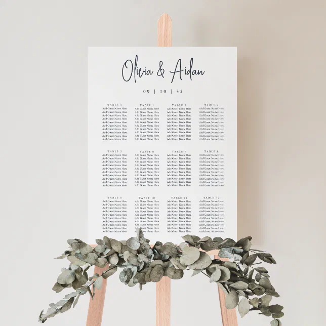 Navy | Modern Handwritten Wedding Seating Chart Foam Board | Zazzle