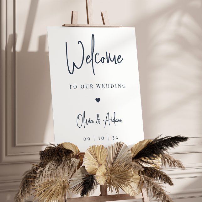 Navy | Modern Handwritten Wedding Welcome Foam Board (Modern navy and white wedding welcome sign)