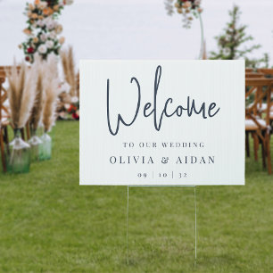 Navy Modern Handwritten Wedding Welcome Sign