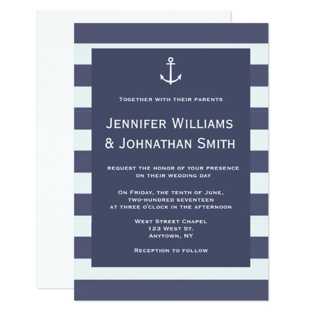 Navy Modern Nautical Wedding Invitations