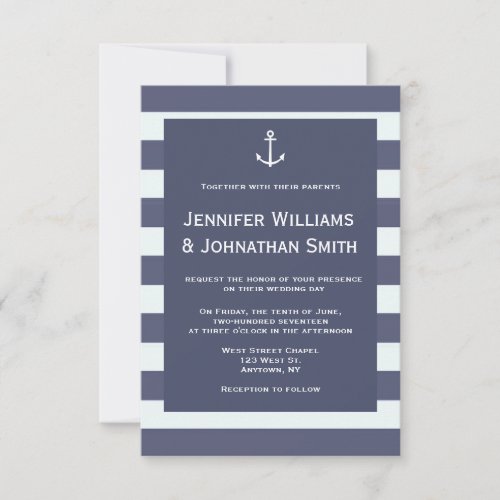 Navy modern nautical wedding invitations