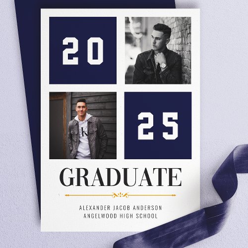 Navy Modern Photo Collage Grad Announcement