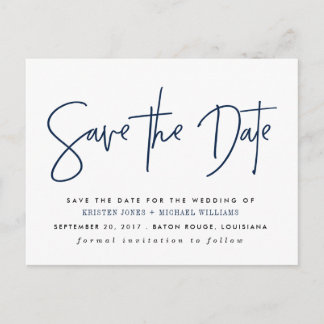 Navy Modern Save the Date Announcement Postcard