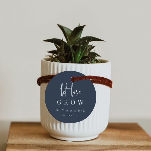 Navy  Modern Script Let Love Grow Seed or Plant Favor Tags