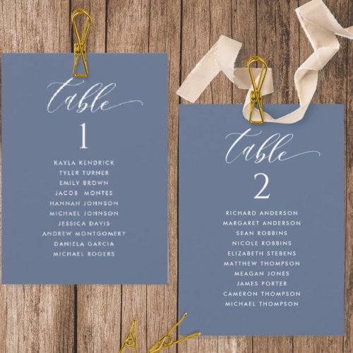 Navy Modern Seating Plan Cards with Guest Names