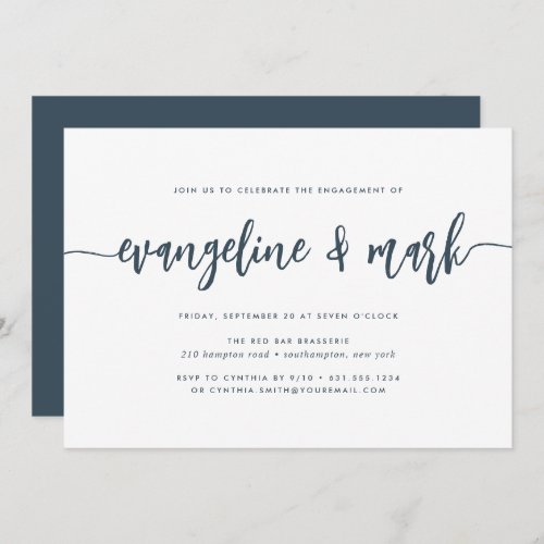 Navy  Modern Signature Script Engagement Party Invitation