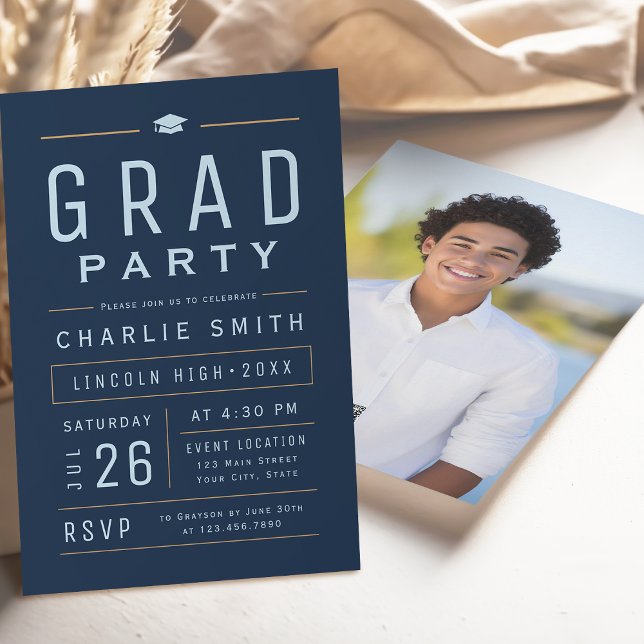 Navy Modern Simple Typography Graduation Party Invitation (Navy Modern Simple Typography Graduation Party Invitation)