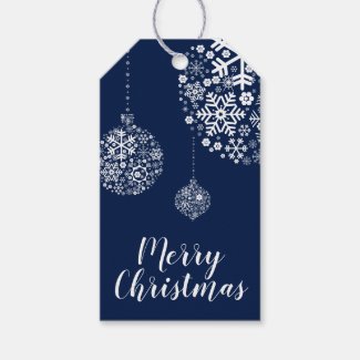 Navy Modern Snow flakes Merry Christmas Gift Tags