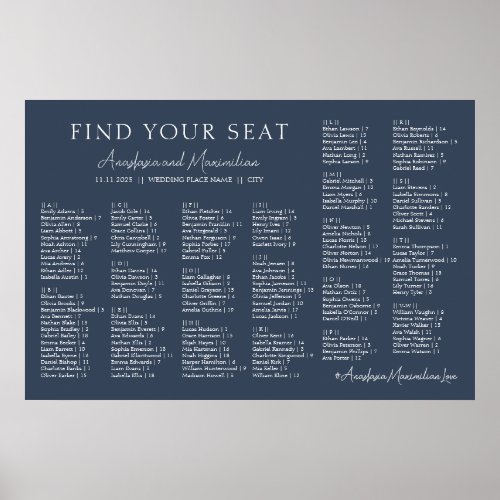 Navy Modern Wedding Alphabetical Seating Chart